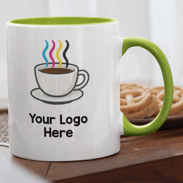 11oz Green Inner and Handle Mugs - Image 2