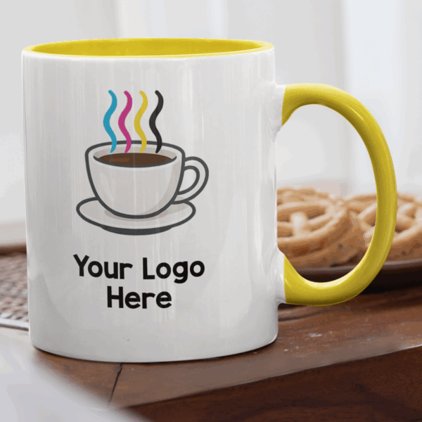 11oz Yellow Inner and Handle Mugs - Image 2